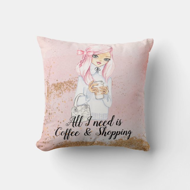 Kaffeesüchtige Blogger-Girl-Planner Tasche Kissen (Vorderseite)