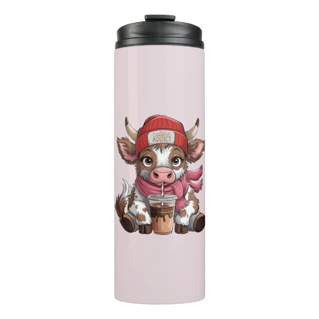 Kaffeesüchtige Kuh Thermosbecher (Vorderseite)