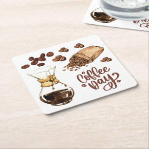 Kaffeetag Cool rustikal braun Espresso Weiß Rechteckiger Pappuntersetzer