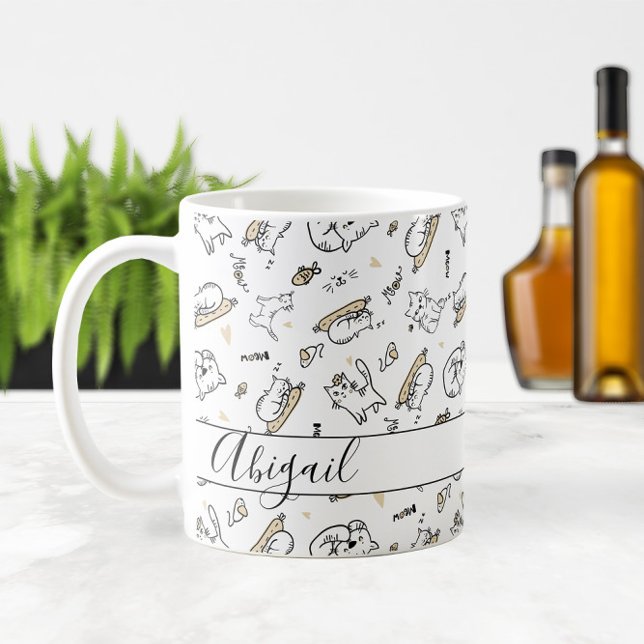 🐾 KAFFEETASSE (🐾 Cats Illustration Name or Monogram Cat Lover's Coffee Mug
)