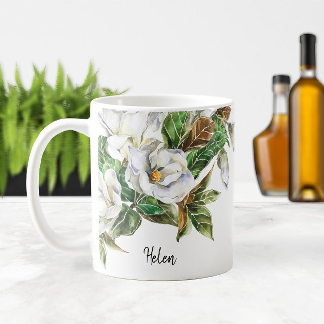 ☕ KAFFEETASSE (☕ Watercolor Magnolias Name or Monogram Coffee Mug
)