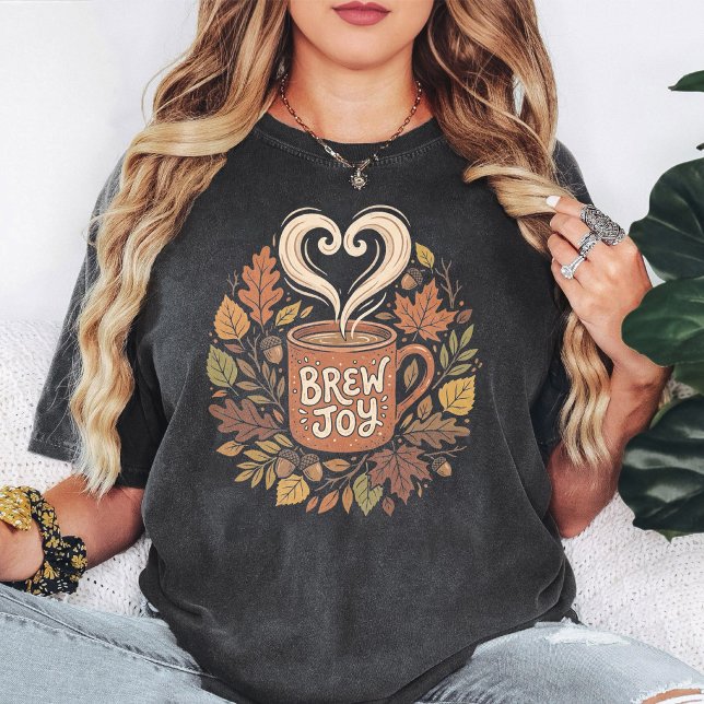 Kaffeetasse 'Brew Joy' mit Herbstlaub-Design T-Shirt (Von Creator hochgeladen)