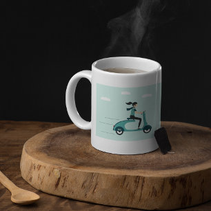 Kaffeetasse Frau Auf Einem Roller