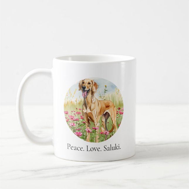 Kaffeetasse – Friedensliebe Saluki-Hundefreund-Tas (Links)