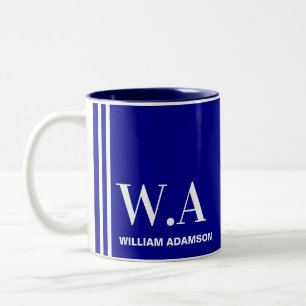 Kaffeetasse für Männer (Monogramm, Name) Navy Blau