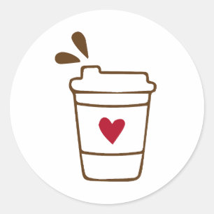 Kaffeetasse Herz Rot Runder Aufkleber