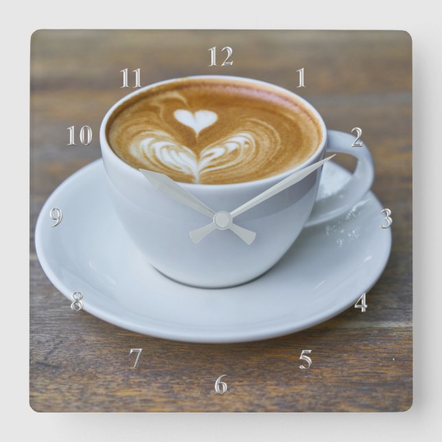 Kaffeetasse Latte Küche Quadratische Wanduhr (Vorderseite)