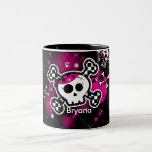 Kaffeetasse Mädchen mit rosa Herzen, Totenkopf & K