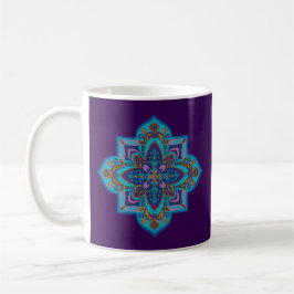 Kaffeetasse mit blauem Mandala, violetter Hintergr