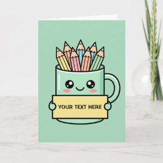 Kaffeetasse mit Bleistiften Leeres Schild Pastell- Karte