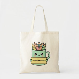 Kaffeetasse mit Bleistiften Leeres Schild Pastell- Tragetasche