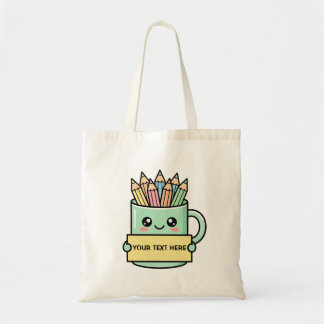 Kaffeetasse mit Bleistiften Leeres Schild Pastell- Tragetasche