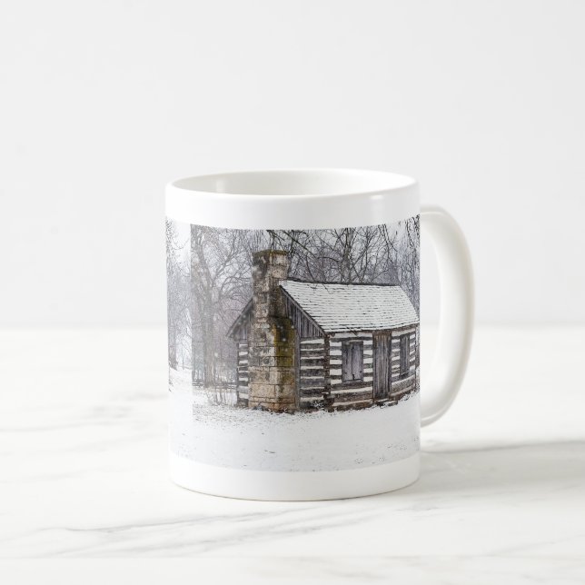 Kaffeetasse mit Blockhütte im Schnee (VorderseiteRechts)