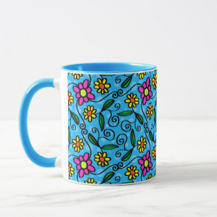 Kaffeetasse mit Blumen-Gekritzel