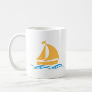 Kaffeetasse mit Boot- und Wellenmuster