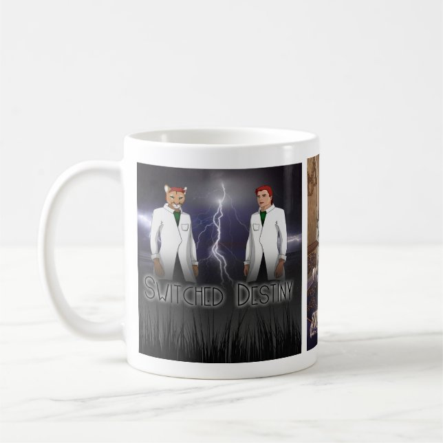Kaffeetasse mit dem Buchcover von Switched Destini (Links)