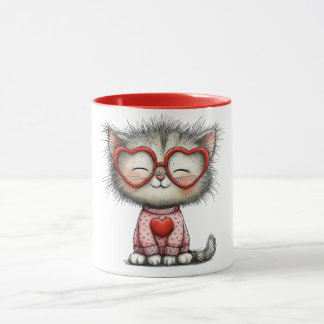 Kaffeetasse mit Design einer Katze mit Brille und