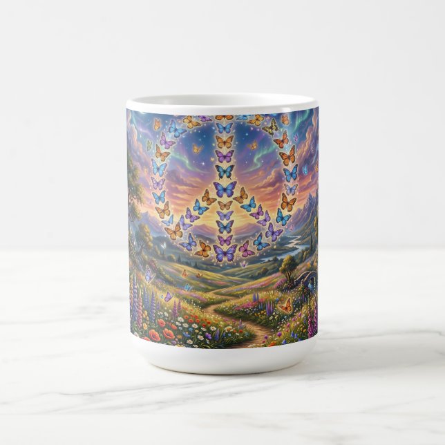 Kaffeetasse mit farbenfroher Nachtsicht des Friede (Mittel)