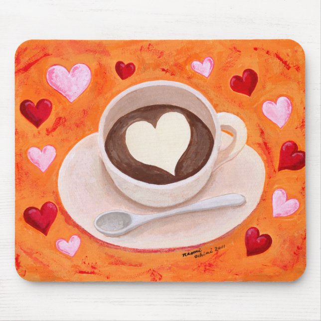 Kaffeetasse mit Herzen Mousepad (Vorne)
