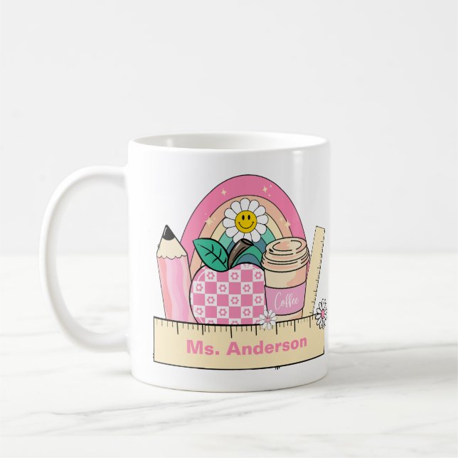 Kaffeetasse mit individuellem Lehrernamen Regenbog (Links)