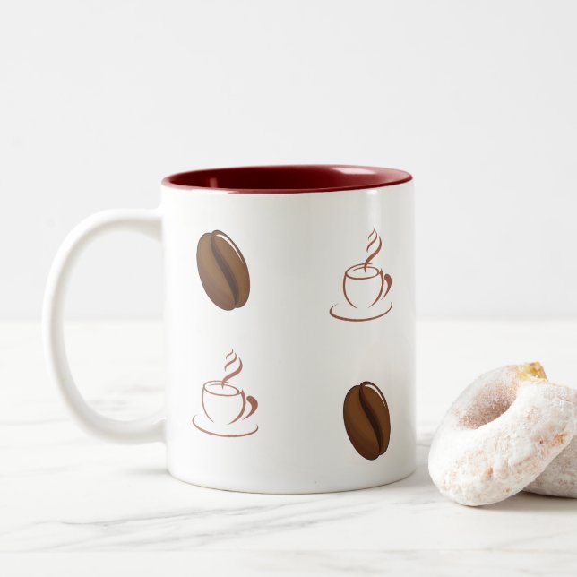 Kaffeetasse mit Kaffebohnenmuster (Mit Donut)