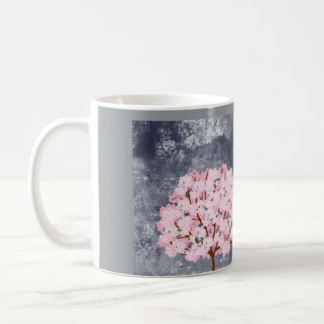 Kaffeetasse mit rosa Kirschblütenbaum Ästhetik Spr (Links)