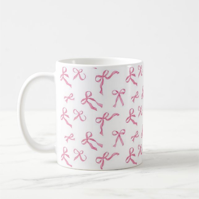 Kaffeetasse mit rosa Schleife, keramische Teetasse (Links)
