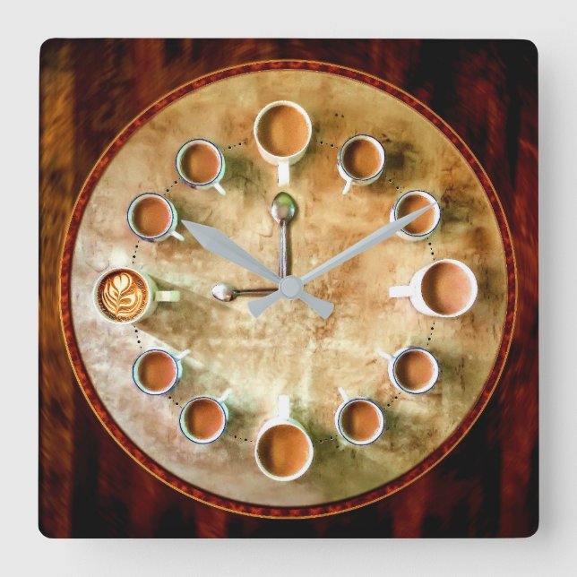 Kaffeetasse Quadratische Wanduhr (Vorderseite)