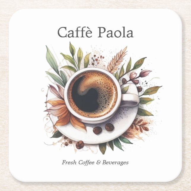 Kaffeetasse Rechteckiger Pappuntersetzer (Vorderseite)