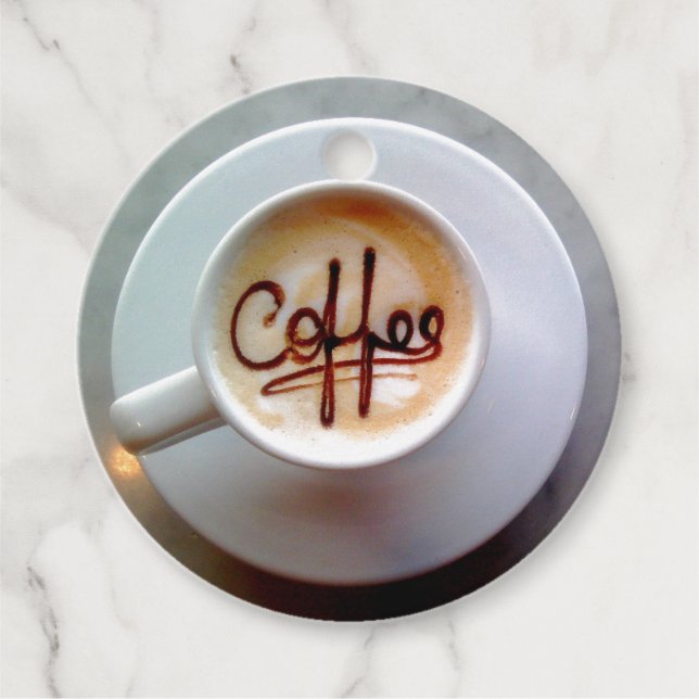 Kaffeetasse und Kaffeesocher Latenkaffee niedlich Geschenkanhänger (Vorderseite)