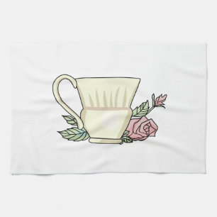 Kaffeetasse und Rose Geschirrtuch
