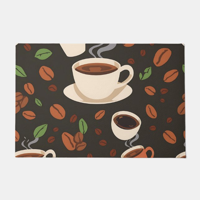 Kaffeetassen-Bohnen-Morgen-Muster Fußmatte (Vorderseite)