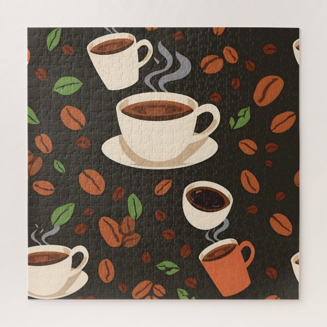 Kaffeetassen-Bohnen-Morgen-Muster Puzzle (Vertikal)
