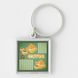 Kaffeetassen, Kaffee-Topf und Kaffeebohnen Schlüsselanhänger