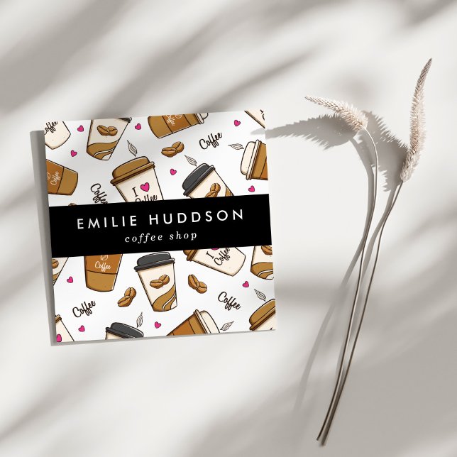 Kaffeetassen, Kaffeebohnen, Barista, Coffee Shop Quadratische Visitenkarte (Von Creator hochgeladen)