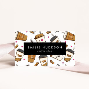 Kaffeetassen, Kaffeebohnen, Barista, Coffee Shop Visitenkarte