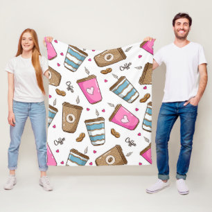 Kaffeetassen, Kaffeebohnen, Herz, Kaffee Lover Fleecedecke
