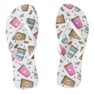 Kaffeetassen, Kaffeebohnen, Herz, Kaffee Lover Flip Flops