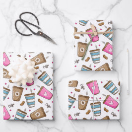 Kaffeetassen, Kaffeebohnen, Herz, Kaffee Lover Geschenkpapier Set