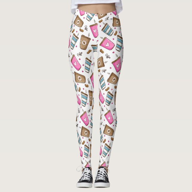 Kaffeetassen, Kaffeebohnen, Herz, Kaffee Lover Leggings (Vorderseite)