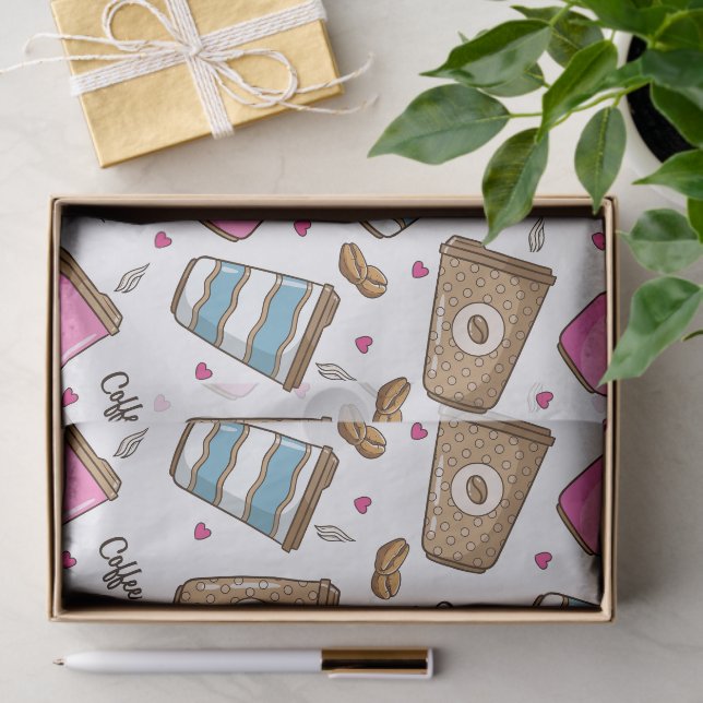 Kaffeetassen, Kaffeebohnen, Herz, Kaffee Lover Seidenpapier (Geschenk)