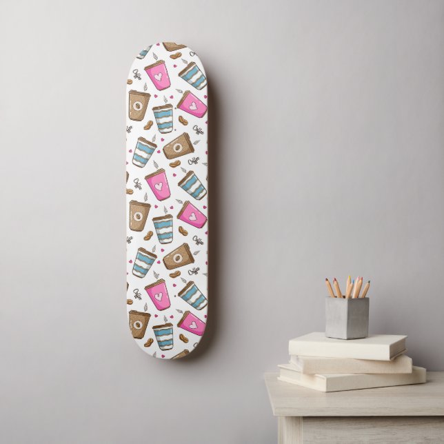 Kaffeetassen, Kaffeebohnen, Herz, Kaffee Lover Skateboard (Wandkunst)