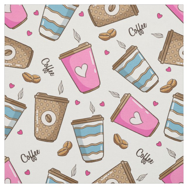 Kaffeetassen, Kaffeebohnen, Herz, Kaffee Lover Stoff (Muster)