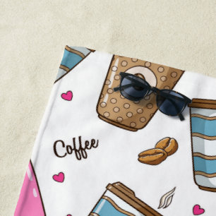 Kaffeetassen, Kaffeebohnen, Herz, Kaffee Lover Strandtuch