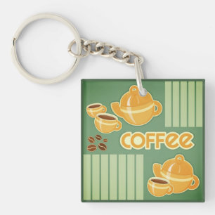 Kaffeetassen, Kaffeekanne und Kaffeebohnen Schlüsselanhänger