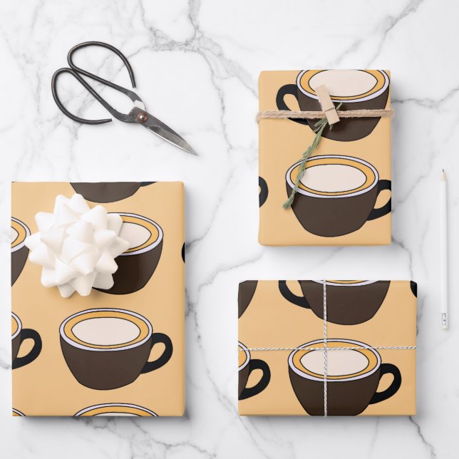 Kaffeetassenmuster Geschenkpapier Set (Vorderseite)