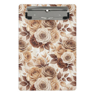 Kaffeetöne Blumenmuster-Rose Mini Klemmbrett