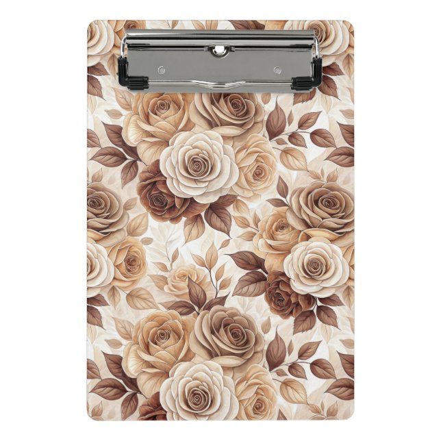 Kaffeetöne Blumenmuster-Rose Mini Klemmbrett (Vorderseite)
