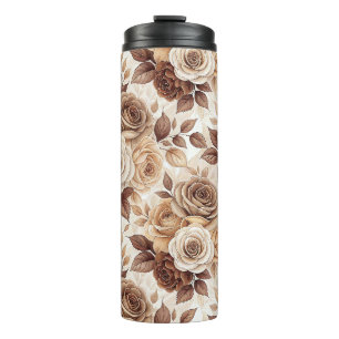 Kaffeetöne Blumenmuster-Rose Thermosbecher