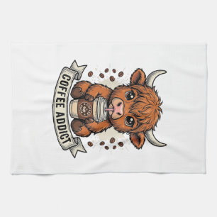 Kaffeetoter süße Highland-Kuh Vintage-Gravur Geschirrtuch
